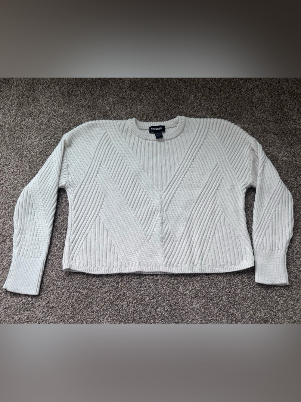 Express Women's White/Cream Cropped Crewneck Oversized Sweater Size XS